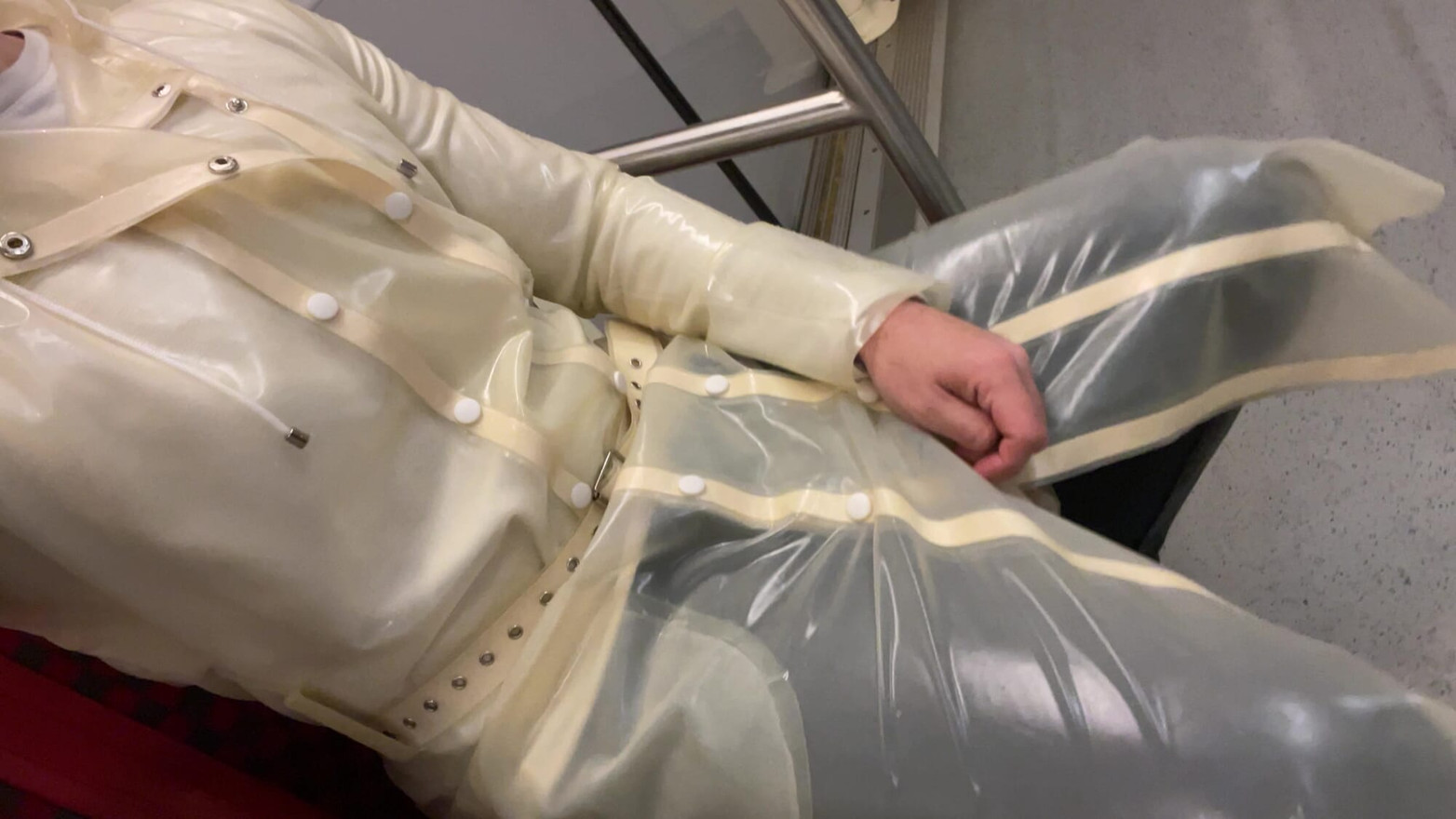 I really love wearing my transparent latex raincoat in public