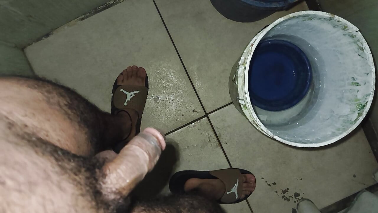 Hairy skinny man masturbates in pope's shower while not at home