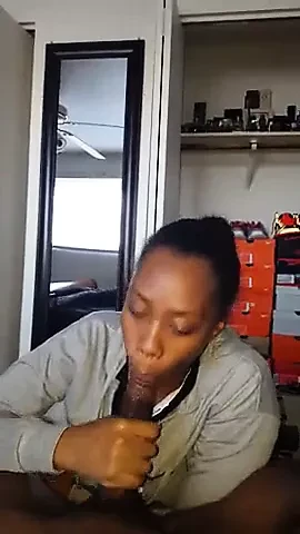 ebony cutie sucking cum out of a bbc