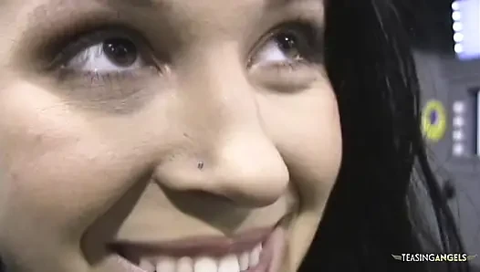 Instead of filling up her car the brunette gets seduced and led home to ...