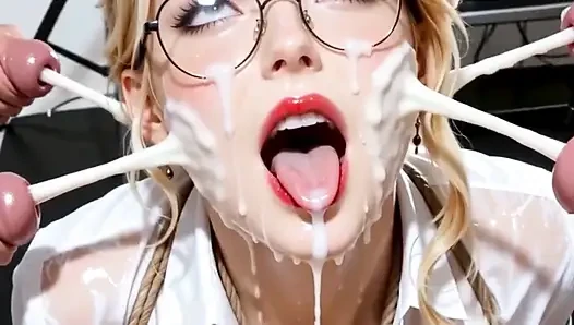 Cewek hot rambut pirang selingkuh dari suaminya dan telan sperma dari 5 kontol besar di pesta seks diam-diam di klub swinger