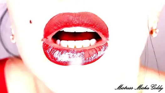 Komm zu meinen roten hochglänzenden lippen und roten lustvollen formen