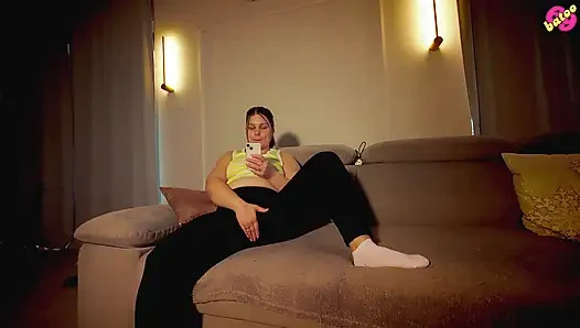 Hot MILF Home Alone Late Evening Masturbation on the Sofa