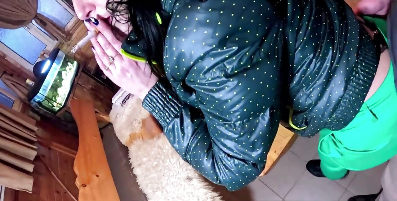 Green Downjacket Tease Smoking, Humiliation & Messy Cum Play