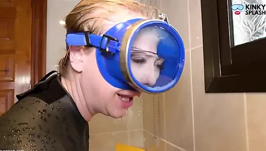 Flooded Mask Dishwashing in Wetsuit & Heels - Wet Mess Fun