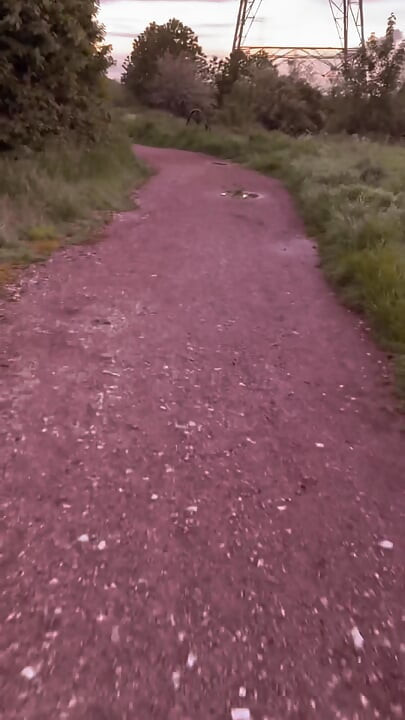 Long naked walk down lanes to river