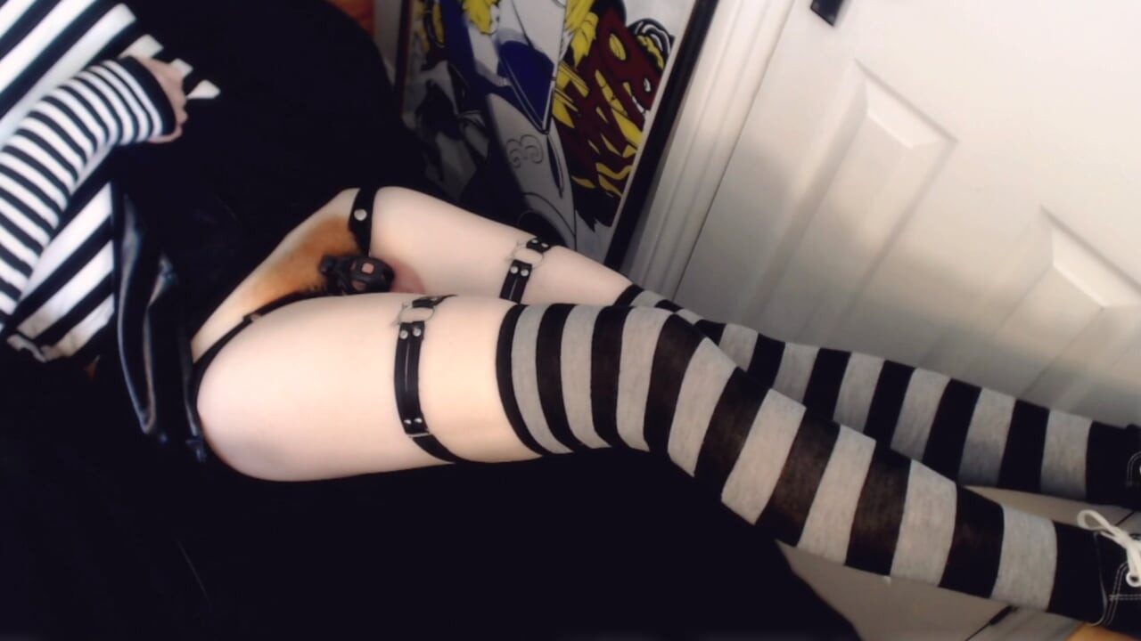 Femboy reveals whats under his tiny black skirt