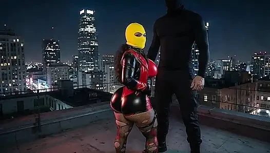 Petite Big Ass Girl in Yellow Balaclava Dominated on Rooftop
