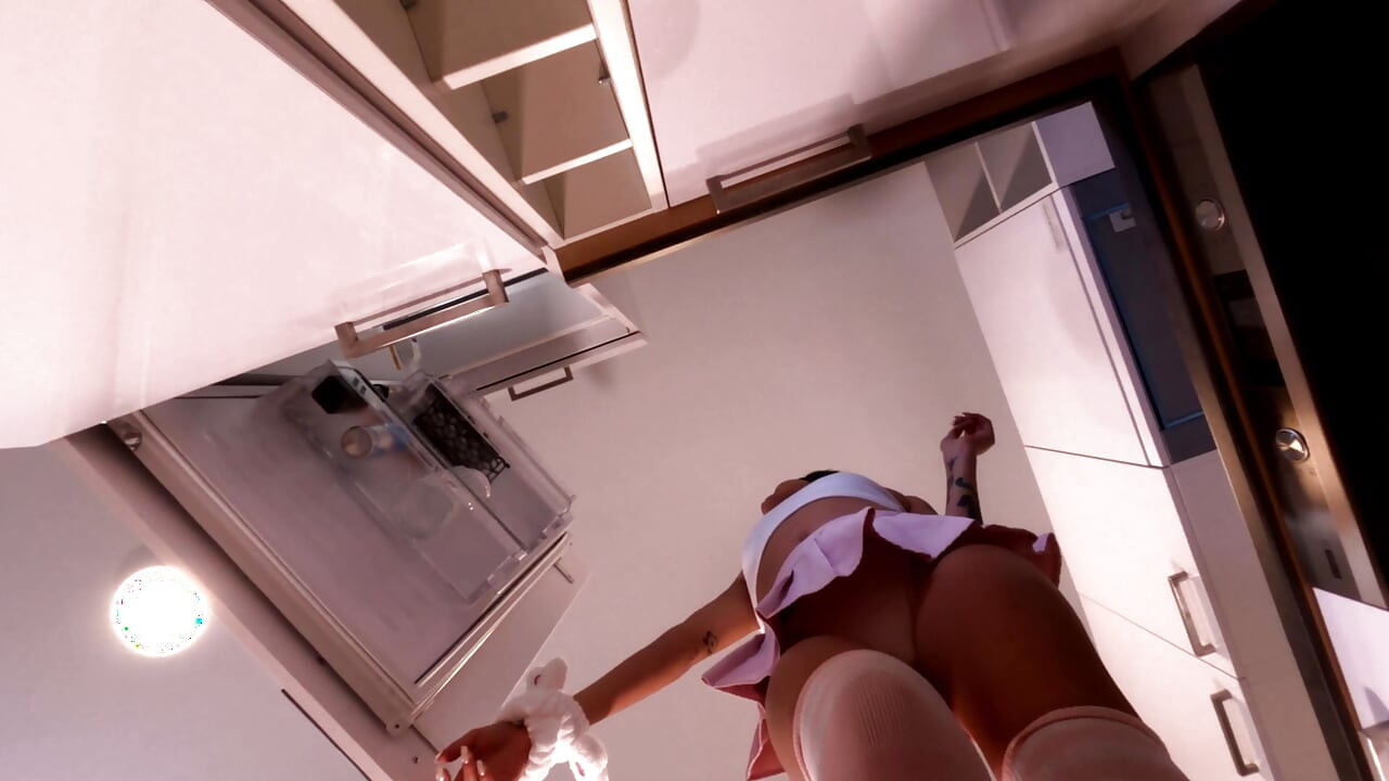 Korteste lyserøde nederdel og sokker over knæet er, hvad denne hotte brunette babe elsker at bære uden bh