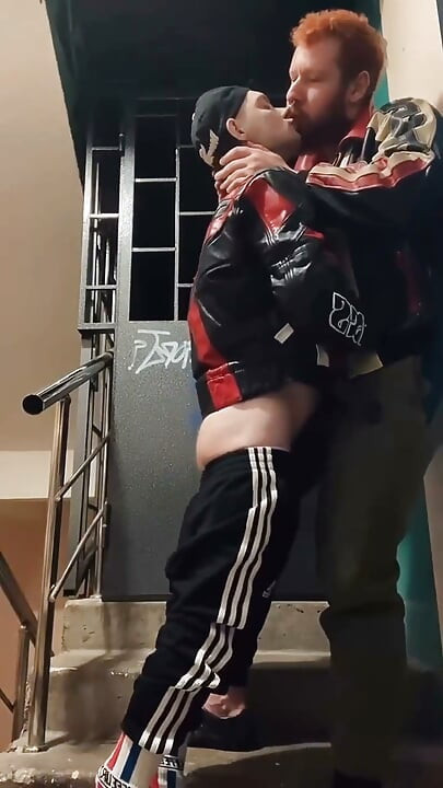 Ginger Guy in Leather Gets on His Knees - Gay Amateur Blowjob