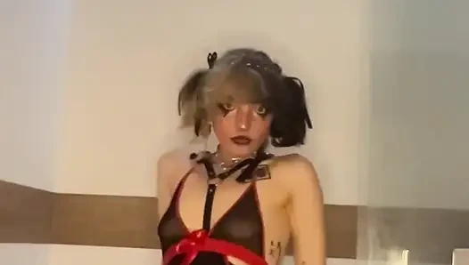 Cute Little Devil Showing Herself in the Bathroom