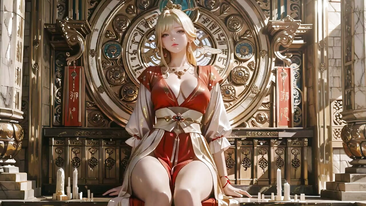 Celestial Goddess Descends! Red & White Hanfu, Golden Hair, Barefoot on the Cloud Array.