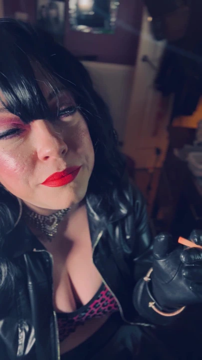 Leather Clad Tina Snua Smokes A Cork Cigarette - You Love Me Dressed Head To Toes In Leather - Gloves | Clip 1