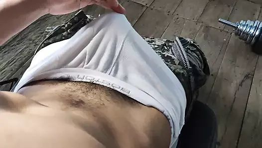 Coming from the army he touched my huge bulge and I masturbated in my underwear