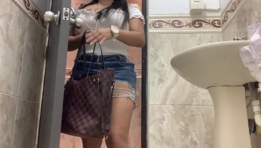 SHORT SKIRT IN PUBLIC TOILET(SEXY LATINA)