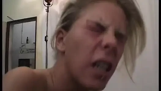 Small tit blonde wearing high heels gets ass fucked in irr gangbang