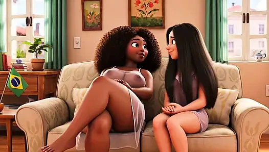 Güzel zenci Brezilyalı bebek en iyi arkadaşını karşılamak için evi lekesiz bırakıyor