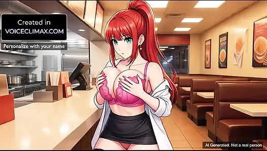 The woman working at the fast food counter seduces me with steamy jerk-off instructions - F4M joi animated