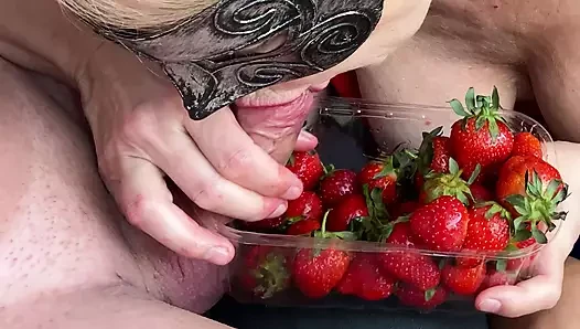 Femdom food fetish strawberry with cum
