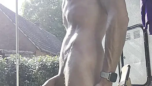 Skinny boy piss n sperm same time. Sperm and piss flows from big dick outdoor