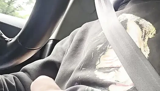 Straight guy gets horny and jerks off while driving, he almost got caught