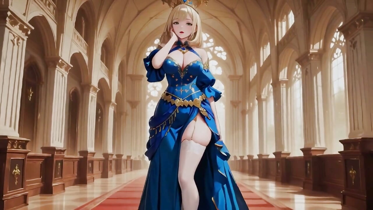 Blaues Kleid, roter Teppich kniet, von der Stille zur Herrlichkeit. Wer kann diese neckerei im Regal aushalten?