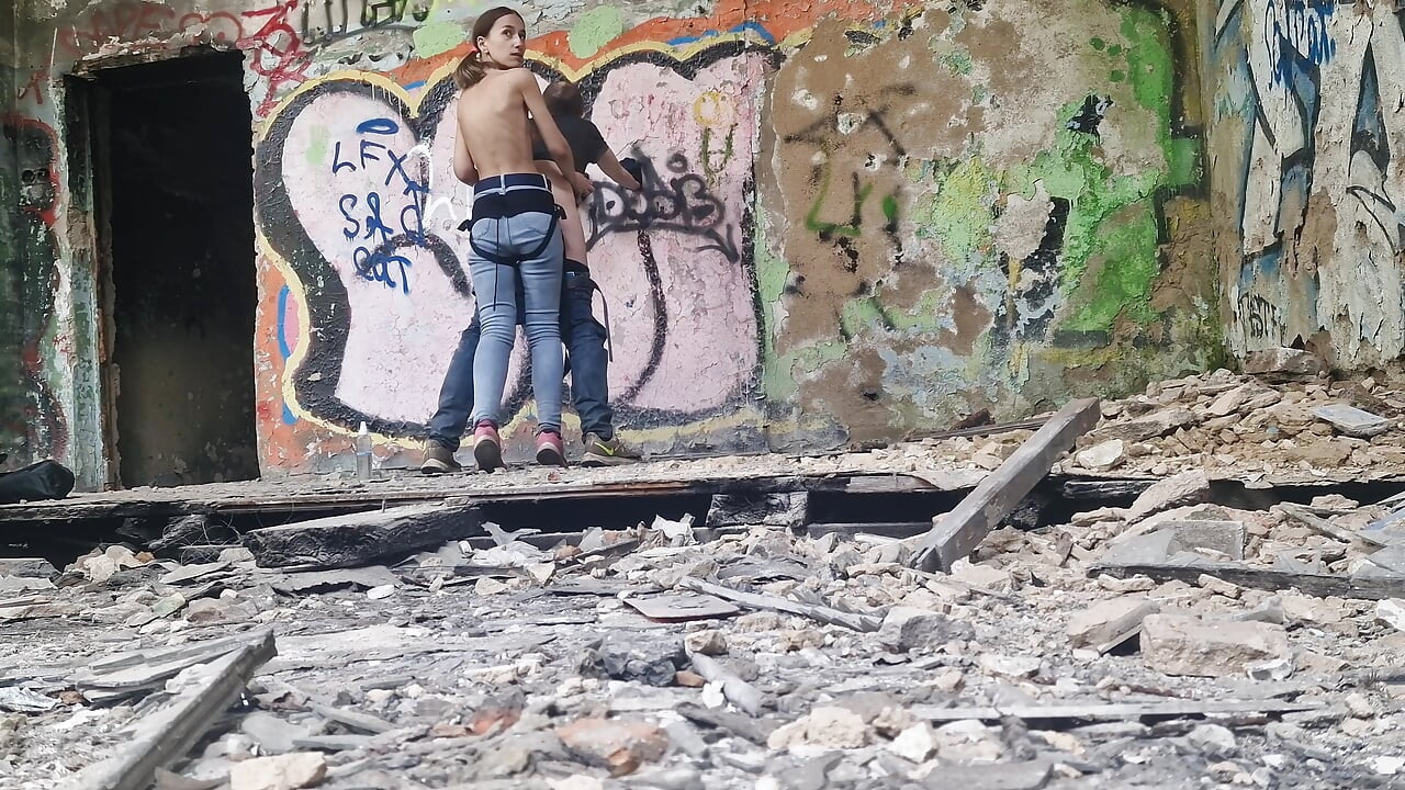 Outdoor Dangerous pegging in an abandoned building Anastasia Mistress punishes and fucks slave in the ass with a strapon