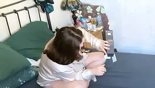 builders let themselves in through back gate and look in through the open window while she's nude and masturbating