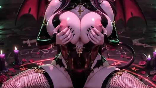 Hentai kecil succubus masturbasi dengan payudara besar