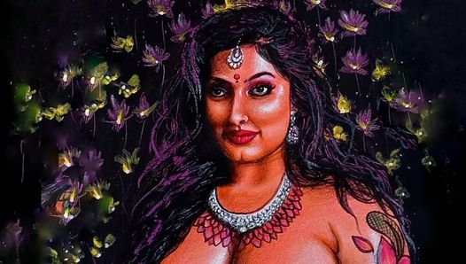 Эротическое искусство или рисунок сексуальной индийской женщины-милфы дези под названием "Чародейка"