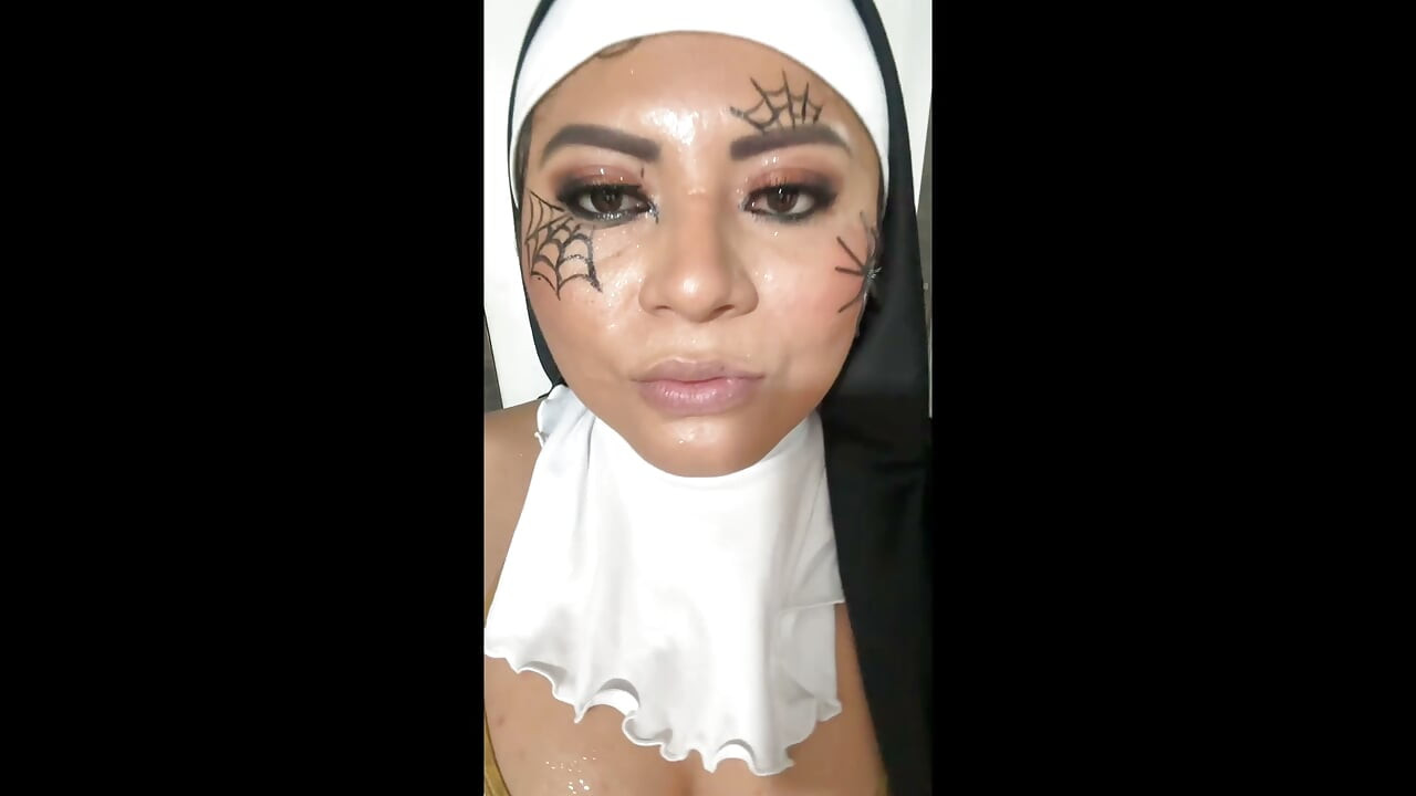 A very effective costume for a friend dressed as a villain for Halloween. A blowjob with hot semen.