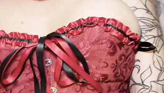MILF in a corset and fishnets gets fucked and creampied