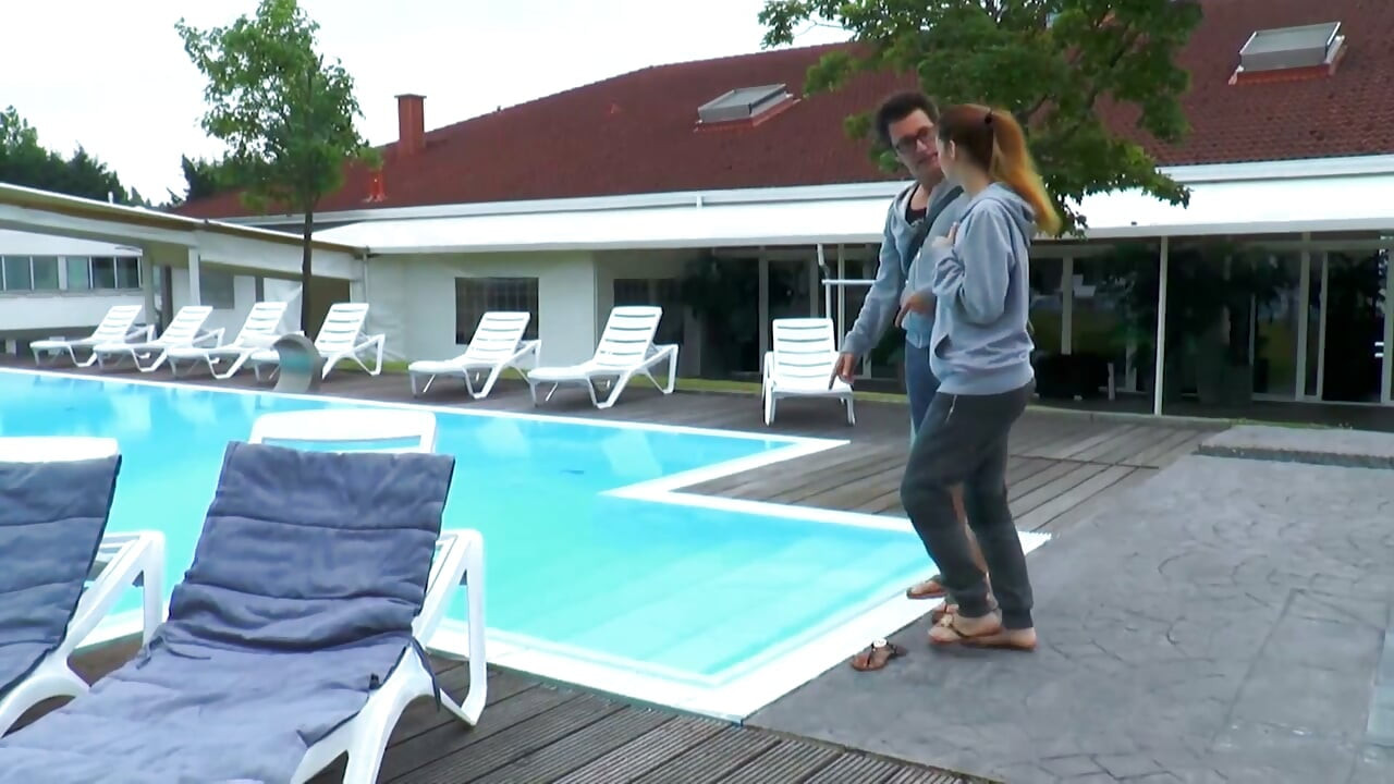 Horny fucking teen rides big cock in swimming pool