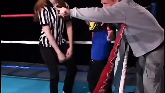 Midget wrestler gets fucked and rode by the brunette babe