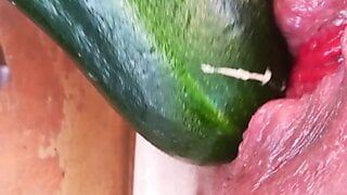 Summertime with assplaying with a courgette