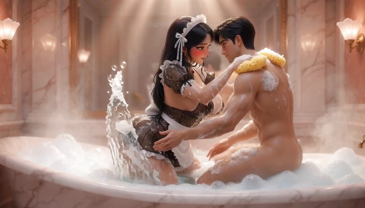Obedient Maid Pleases Her Young Master (AI generated))