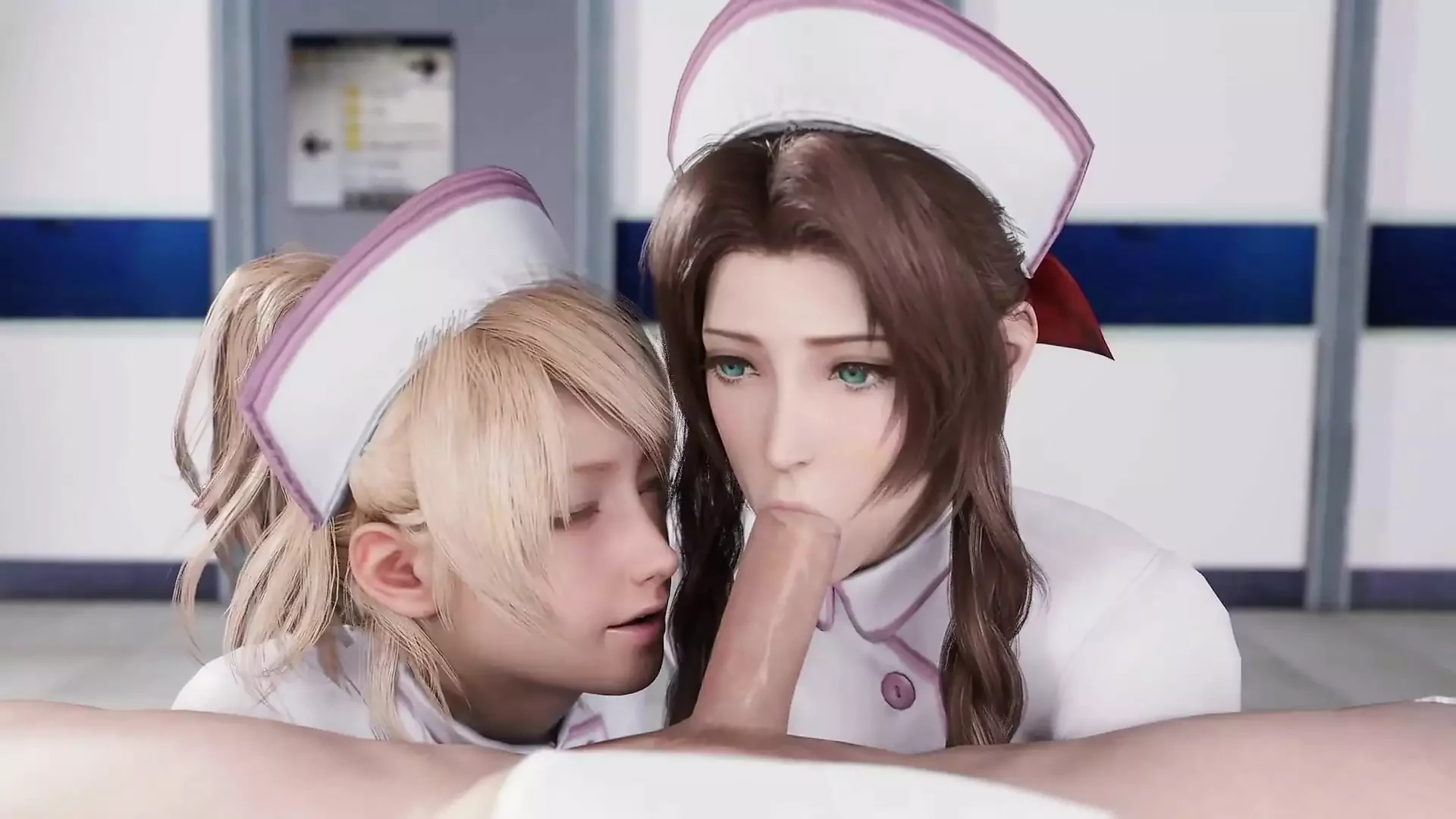 Medicinska sestra luna i aerith puše veliki kurac
