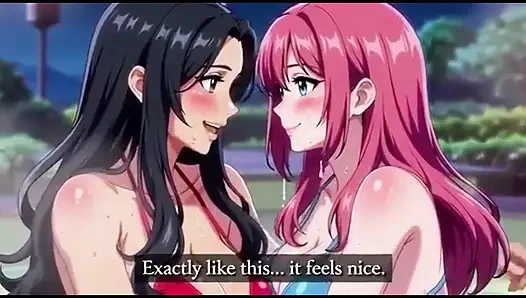 Stepmom and stepsister taking hot bath and pressing togather