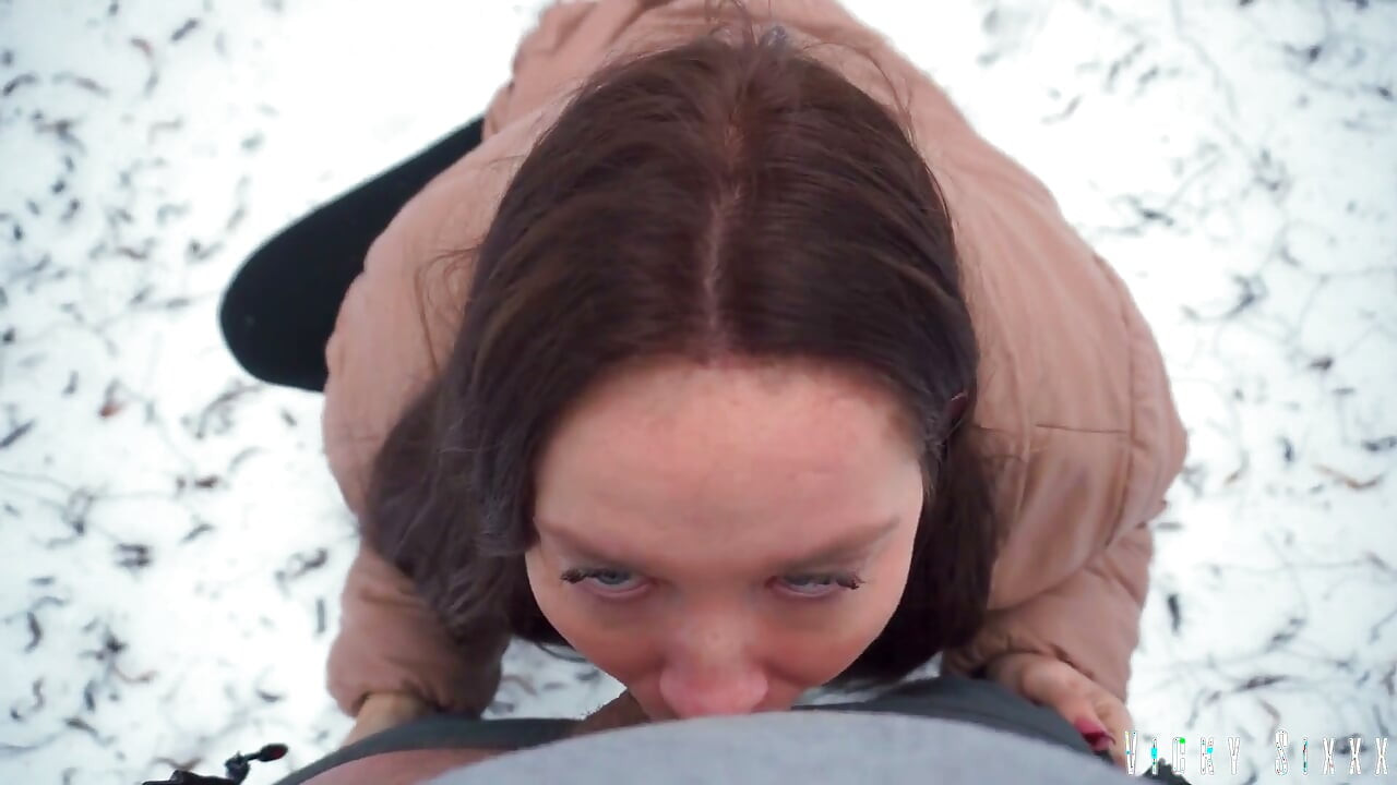 Winter Outdoors Cum Eating Blowjob