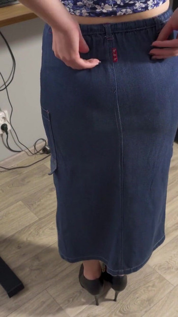 Jaw-dropping moment from "Milf Secretary In Jean Skirt Teases Visible Panty Line"