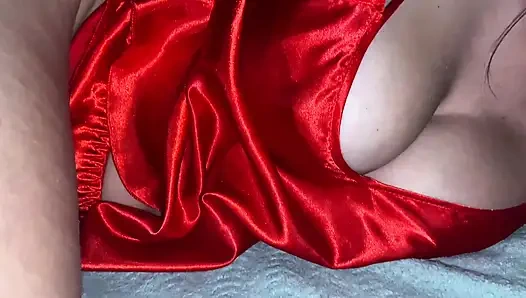 Stepmom with big tits in red nightgown