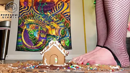 Giantess Christmas Village Slo-mo Crush Destroying My Gingerbread Houses in Slow Motion