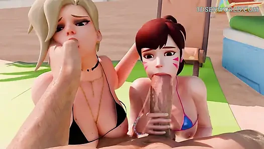 Nudist beach anal threesome bareng mercy dan d-va (gameplay 3d hot) 60 fps