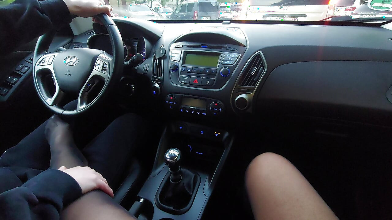 Stepmom in nylons on a car ride with stepson