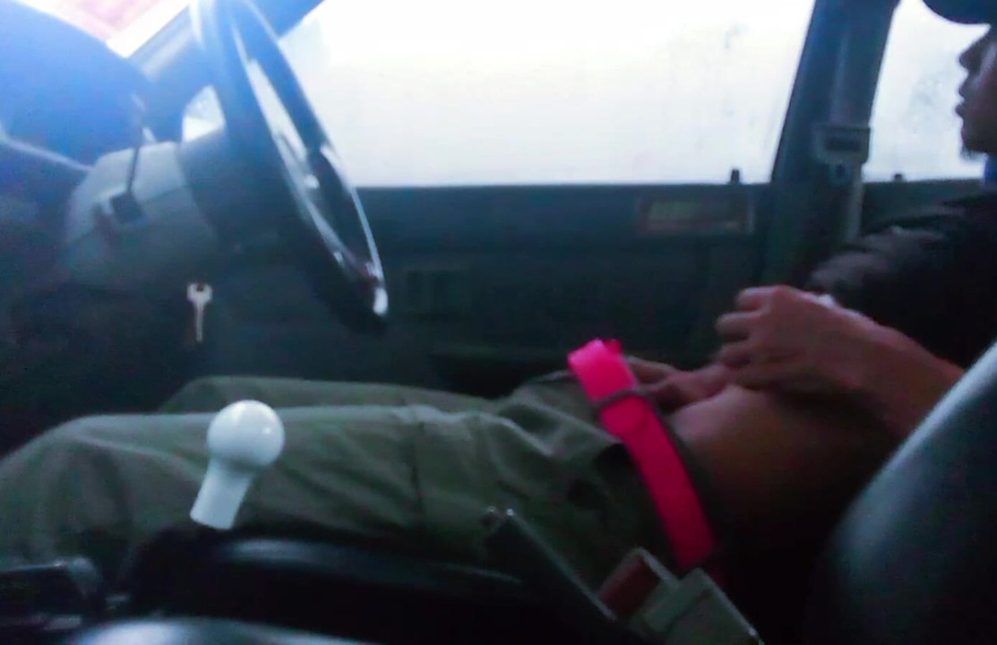 Alone at home with hard pink belt