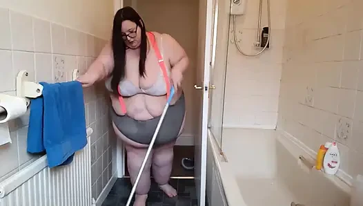 BBW SSBBW house chores in suspenders & thong