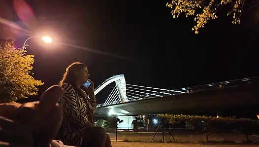 An exhibitionist came to a whore at the spot. She doesn't know what to do with him.