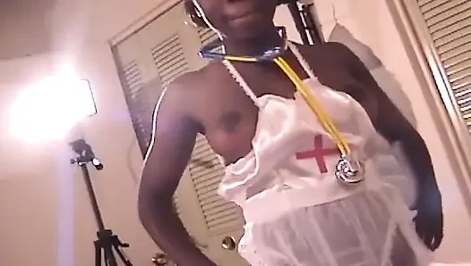 Horny Ebony Nurse Gets Warm Cum on Her Perfect Face