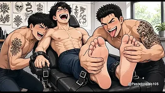 The Tattoo Chair Dare - Strapped In, A Tongue On His Ribs And Fingers On His Bare Soles (2D Anime)
