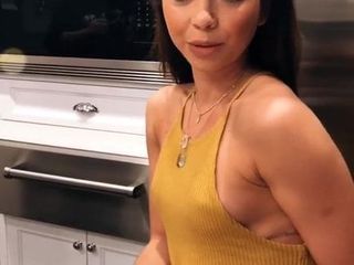 Sarah Hyland with pokie nipples in short yellow dress